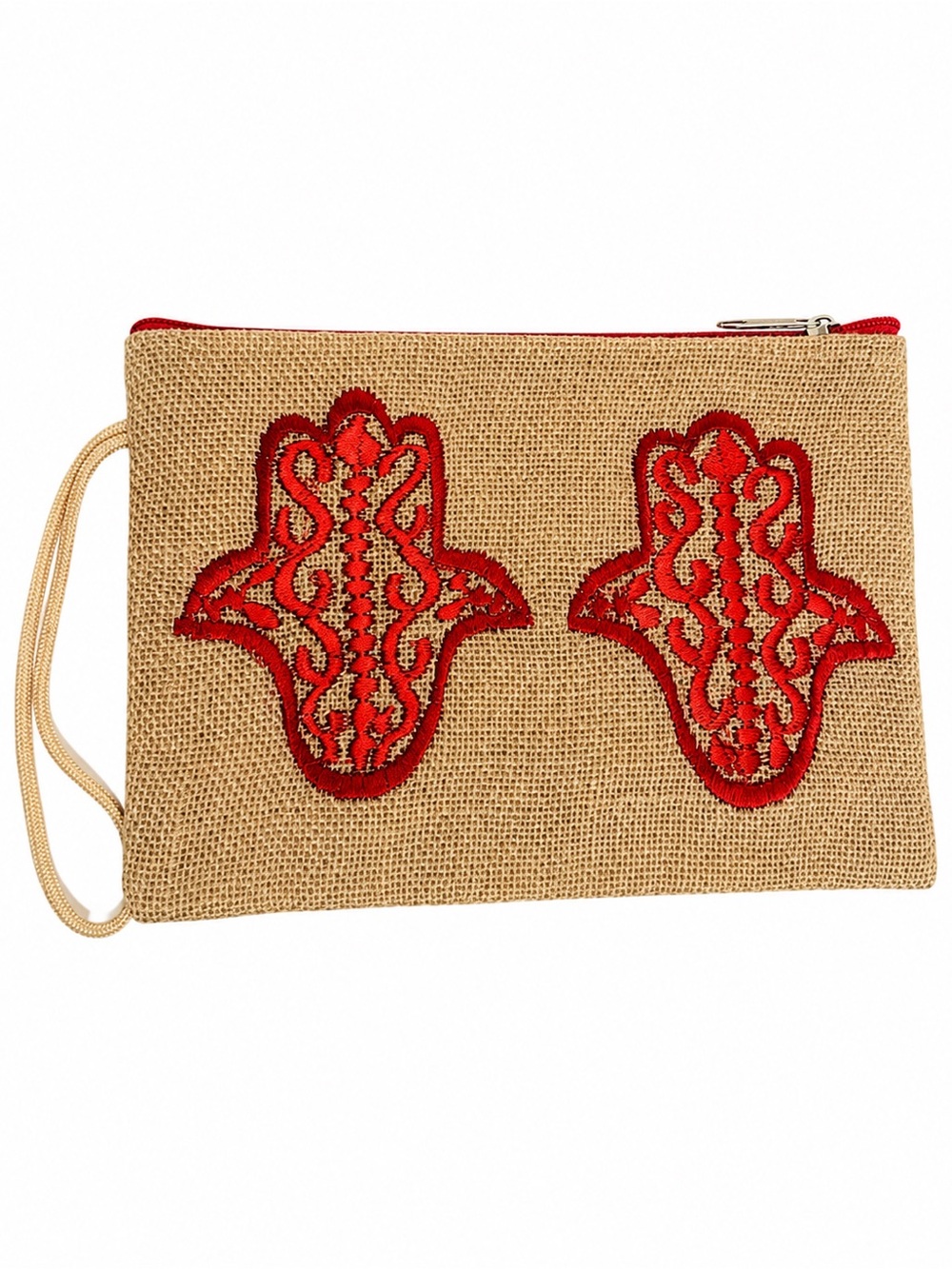 Source Unknown Red Embroidered Hamsa Wristlet Clutch